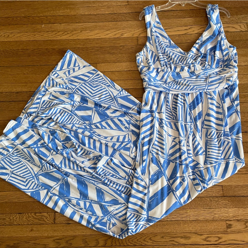Lilly Pulitzer Womens sailboat maxi dress XL blue white sleeveless